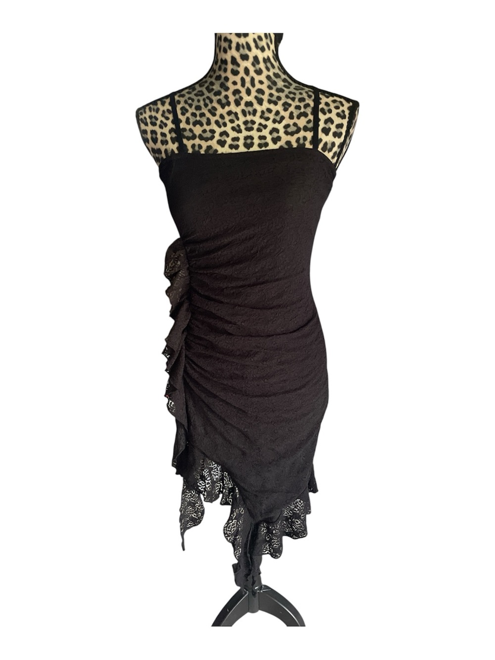 refuge Black Asymmetrical Ruffle Slip Dress